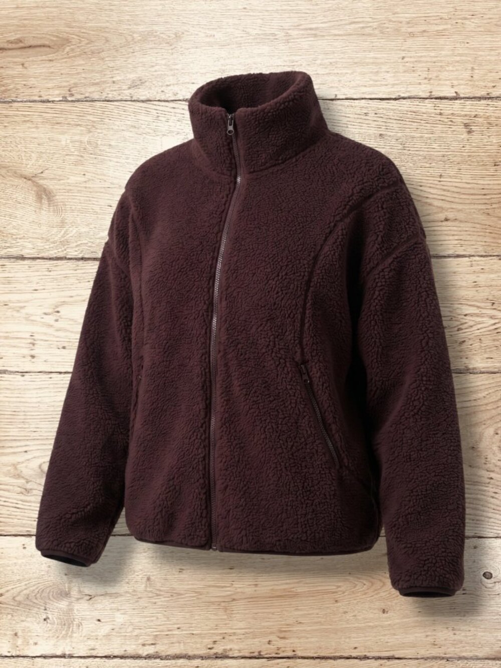 Z by Zella Brown Faux Fur Fleece Quarter Zip Collared Jacket M